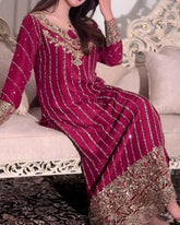 Ready To Wear Multi Chinon Silk Embroidery Work Pakistani Suit With Dupatta