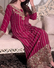 Ready To Wear Multi Chinon Silk Embroidery Work Pakistani Suit With Dupatta