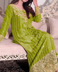 Ready To Wear Multi Chinon Silk Embroidery Work Pakistani Suit With Dupatta