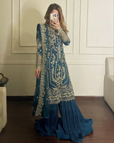 Ready To Wear Morpinch Soft Georgette Embroidery Work Sharara Suit With Dupatta