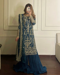 Ready To Wear Morpinch Soft Georgette Embroidery Work Sharara Suit With Dupatta