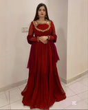 Ready To Wear Red Soft Georgette Sequence Work Anarkali Gown With Dupatta