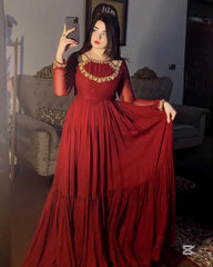 Ready To Wear Red Soft Georgette Sequence Work Anarkali Gown With Dupatta