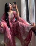 Exclusive Peach Silk Embroidery Work Palazo Suit With Dupatta