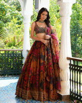 Exclusive Red Organza Printed Lehenga Choli With Dupatta