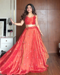 Exclusive Rust Orange Silk Sequence Work Lehenga Choli With Koti