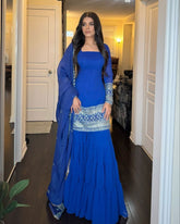 Festive Special Pure Georgette Sequence Work Sharara Suit With Dupatta