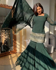 Festive Special Pure Georgette Sequence Work Sharara Suit With Dupatta