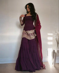 Festive Special Pure Georgette Sequence Work Sharara Suit With Dupatta