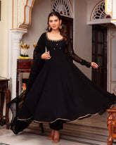 Black Georgette Sequence Work Anarkali Gown With Dupatta