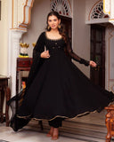 Black Georgette Sequence Work Anarkali Gown With Dupatta