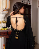 Black Georgette Sequence Work Anarkali Gown With Dupatta
