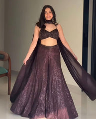 Purple Brown Georgette Sequence Work Sharara-Top With Dupatta