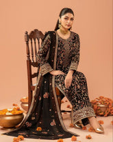 Black Georgette Sequence Work Pant Suit With Dupatta