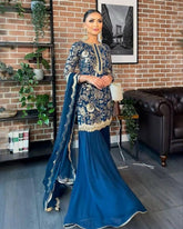Blue Soft Georgette Embroidery Work Palazo Suit With Dupatta
