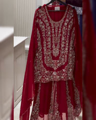 Soft Georgette Embroidery Work Sharara Suit With Dupatta