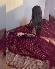 Maroon Soft Georgette Sequence Work Anarkali Gown With Dupatta