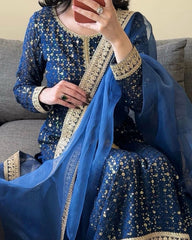 Blue Soft Georgette Sequence Work Pakistani Suit With Dupatta