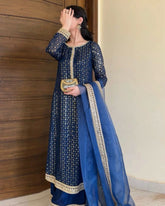 Blue Soft Georgette Sequence Work Pakistani Suit With Dupatta