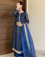 Blue Soft Georgette Sequence Work Pakistani Suit With Dupatta