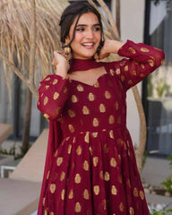 Ready To Wear Maroon Red Silk Embroidery Work Anarkali Suit With Dupatta