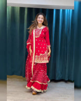 Ready To Wear Pink Soft Georgette Embroidery Work Gharara Suit With Dupatta