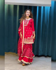 Ready To Wear Pink Soft Georgette Embroidery Work Gharara Suit With Dupatta