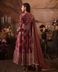 Ready To Wear Mauve Satin Silk Embroidery Work Anarkali Suit With Dupatta