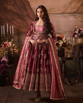 Ready To Wear Mauve Satin Silk Embroidery Work Anarkali Suit With Dupatta