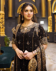 Ready To Wear Black Soft Georgette Embroidery Work Pakistani Suit With Dupatta