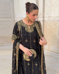 Ready To Wear Black Soft Georgette Embroidery Work Pakistani Suit With Dupatta