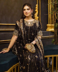 Ready To Wear Black Soft Georgette Embroidery Work Pakistani Suit With Dupatta