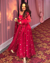 Exclusive Pink Fendy Silk Embroidery Work Anarkali Gown With Dupatta