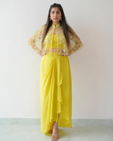 Corn Yellow Crep Embroidery Work Dhoti With Blouse And Koti