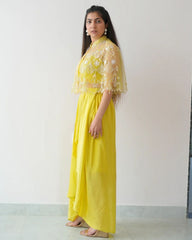 Corn Yellow Crep Embroidery Work Dhoti With Blouse And Koti