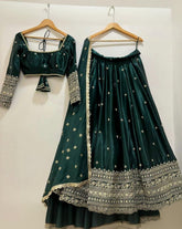 Green & Yellow Heavy Silk Hand Work Lehenga Choli With Dupatta