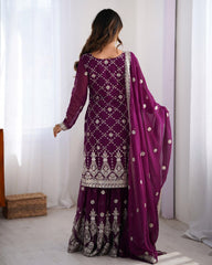 Wine Soft Georgette Sequence Work Lehenga Choli With Dupatta