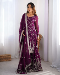 Wine Soft Georgette Sequence Work Lehenga Choli With Dupatta