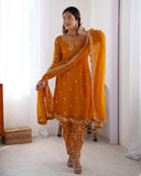 Premium Mustard Soft Georgette Sequence Work Pant Suit With Dupatta