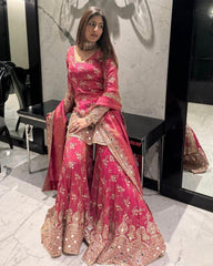 Pink & Orange Silk Sequence Work Palazo Suit With Dupatta