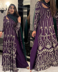 Purple Soft Georgette Sequence Work Sharara Suit With Morpinch Dupatta