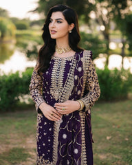 Purple Soft Georgette Embroidery Work Pakistani Suit With Dupatta