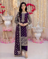 Purple Soft Georgette Embroidery Work Pakistani Suit With Dupatta