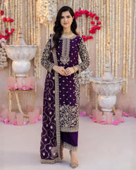 Purple Soft Georgette Embroidery Work Pakistani Suit With Dupatta