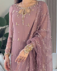 Mauve Soft Georgette Sequence Work Palazo Suit With Dupatta