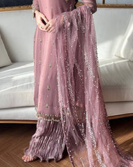 Mauve Soft Georgette Sequence Work Palazo Suit With Dupatta
