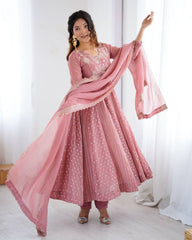 Ready To Wear Silk Embroidery Work Anarkali Suit With Dupatta