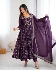 Ready To Wear Silk Embroidery Work Anarkali Suit With Dupatta