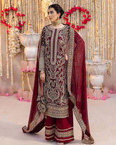Ready To Wear Red & Rani Pink Silk Embroidery Work Pakistani Suit With Dupatta
