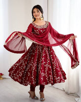 Ready To Wear Multi Soft Georgette Embroidery Work Anarkali Suit With Dupatta